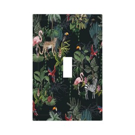 Spshian Decorative Switch Plate Covers Wild Jungle Animals 1 Gang Single Toggle Light Switch Cover Nature Tropical Botanical Plant Jumbo Size Wall Plate Electrical Switchplate Receptacle Plug