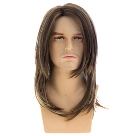 Dsimeig Long Layered Brown Wigs for Men Synthetic Heat Resistant Halloween Cosplay Hair Wig,Highlight Brown