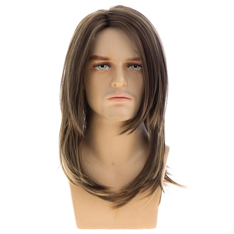 Dsimeig Long Layered Brown Wigs for Men Synthetic Heat Resistant
