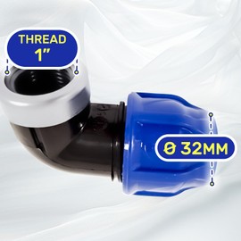 2 Pieces Elbow Adapter Ø 32 mm x 1″ with Angle 90° and Female Thread Reinforced with Galvanised Steel Ring Made of Polypropylene PP for Connecting Polyethylene PE Pipes - MONTERAL