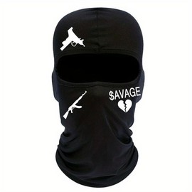 Shiesty Ski-Mask (Savage) Single Hole Balaclava Full Face Mask Cover with Design Print - Color: Black