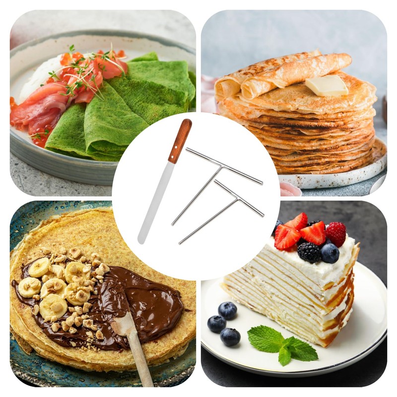 3 Pack Crepe Spreader and Spatula Kit, 12" Wooden Handle