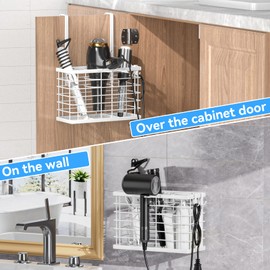OVICAR Hair Dryer Holder - 3-in-1 Hair Tool Organizer Blow Dryer Holder Adjustable Height Wall Mounted/Cabinet Door Bathroom Organizer Storage for Hair Dryer, Flat Irons, Curling Wands, Straighteners