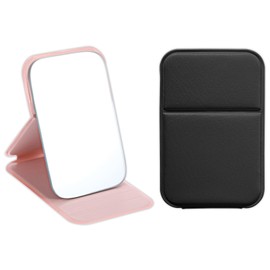 Kifmurase 2 Pack Foldable Makeup Mirror for Travel, Portable PU Leather Mirror Handheld Mirror with Adjustable Stand, Compact Ultrathin Pocket Mirror Folding Travel Mirror for Purse Vanity Table Gifts