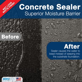 Serveon Sealants Concrete Driveway Sealer (Wet Look Matte Finish) Commercial Grade Outdoor Indoor Waterproof Sealant Protects Pavers Sidewalks Pools (1 Gallon) H2800