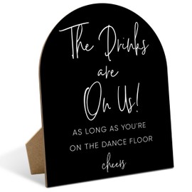 Wooden Wedding Bar Sign with Stand, The Drinks are on Us wedding decorations for reception Table Decor, 8x10 Inch Modern Gift Table Sign for Reception, Wedding & Party Event, 01