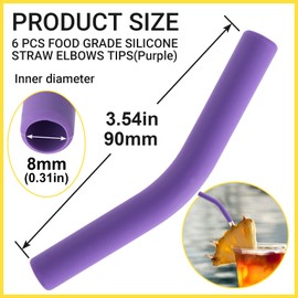 VARMDUKKE 6PCS Reusable Metal Straw Tips, Food Grade Silicone Straw Toppers Tips, Flex Elbow Rubber Replacement 8 mm Stainless Steel Straws Tip for Men Women - Dark Purple