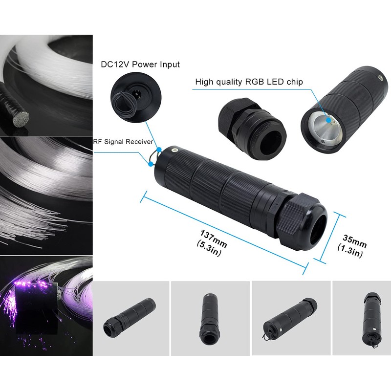 AZIMOM Car Use Bluetooth 6W RGBW LED Fiber Optic Lights
