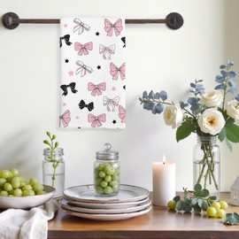 Coquette Pink Bow Tea Towel Gift for Girls, Preppy Pink Ribbon Bathroom Towel 16 * 24in