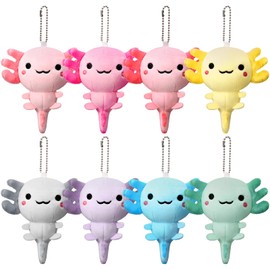 Poen 8 Pcs Axolotl Plush Toys Back to School Gift 4 Inch Stuffed Animal Bulk, Mini Kawaii Keychain Cute Assorted Color Plushie Doll Preschool Ornament for Birthday Boys Girls Classroom(Classic)