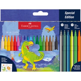 FABER-CASTELL 554222 - Dino Felt Pen Set, 24 Felt Tip Pens in Standard and Pastel Colours