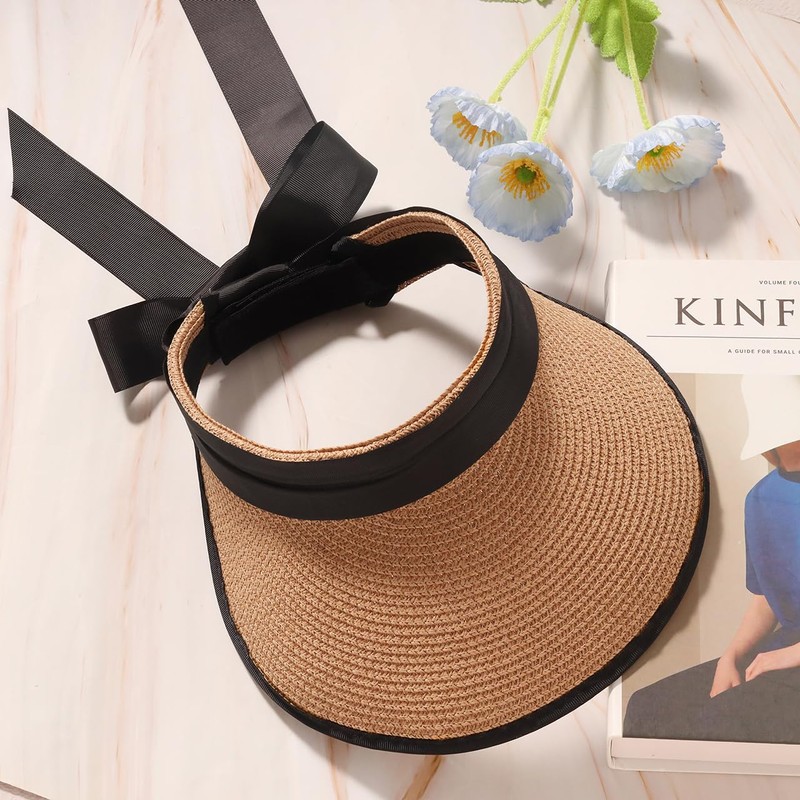 Eigso Sun Protection Straw Visor Hat Resienhut Ponytail Cap Beach
