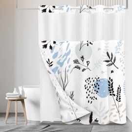 Tititex No Hooks Snap in Liner Abstract Blue Branches Shower Curtain Sets, Hotel Luxury Double Layers Waterproof Fabric & See-Through Top Window Bathroom Decorative 72x72 Inch