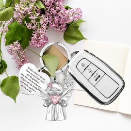 ZSOPN Guardian Angel Lucky Charm Keyring with Gemstones and Lilac Flowers Pink, Silvery, Unit size