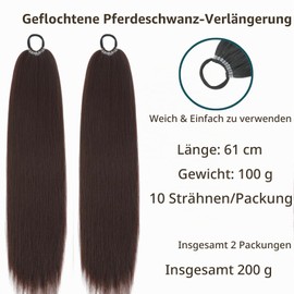 Pack of 2 Brown Braiding Ponytail Extension Braid With Hair Band Hairpiece 60 cm Ponytail Extensions Braid Straight Ponytail Hair Extension Braid for Women Girls Daily