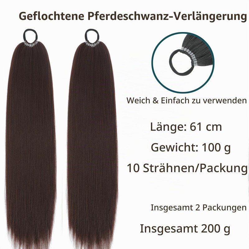 Pack of 2 Brown Braiding Ponytail Extension Braid With Hair