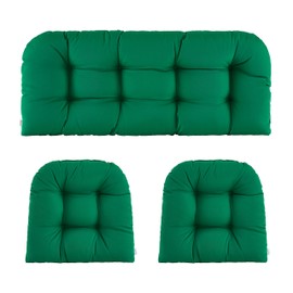 ZEOLABS Wicker Chair Cushions of 3 Pieces Waterproof Tufted Outdoor Seat Cushions for Patio Furniture Sofa Settee Couch,1 Loveseat and 2 U-Shaped Cushions,Green