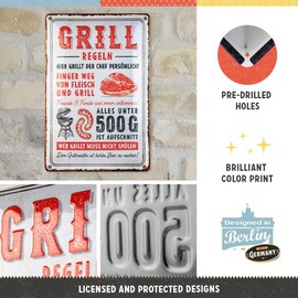 Nostalgic-Art Retro Tin Sign, 20 x 30 cm, Grill Rules - Gift Idea for Barbecue Fans, Made of Metal, Vintage Design with Saying