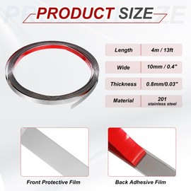 MECCANIXITY Silver Trim Peel and Stick, Self Adhesive Mirror Trim Border 13ft x 0.4" Stainless Steel Mirror Finish Molding Tape Strips for Wall Cabinet Tile Edge Molding