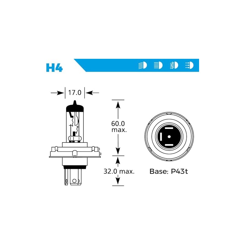 Netagon S472 H4 Headlight Car Headlight Bulb, 12 V, 60V,