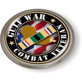 Gulf War Veteran 3D Domed CAR Emblem Badge Sticker Round Semi-Flexible Aluminum Round Bezel