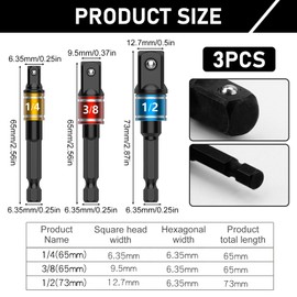 Impact Driver Socket Adapter Set, Extension Bit 1/4, 3/8, 1/2 Wrenches Drill Bit Hex Adapters High Speed Nut Drill for Cordless Drills Screwdrivers DIY Tools for Men Mechanics Handymen Gift Ideas
