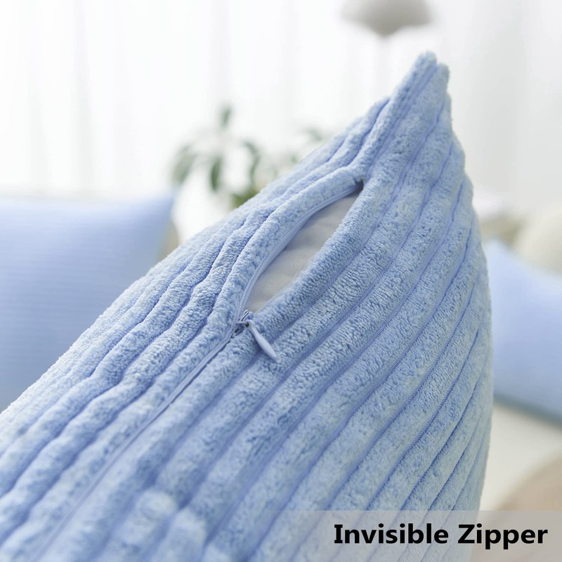 Home Brilliant Blue Cushion Cover Solid Striped Velvet Cushion Covers