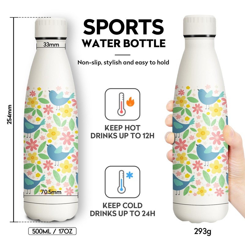 KollyKolla Stainless Steel Drinking Bottle, 500 ml, 3D Print Drinking