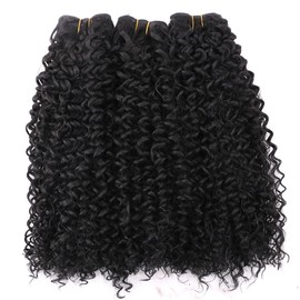 REYNA Synthetic Hair Weave Afro Kinky Curly Hair Bundles 18 Inches 3 Bundles Short Natural Black Jerry Curly Weave Extensions for Black Women(18 18 18 Inch 1B#)