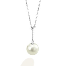 Single Pearl Y Necklace | Dangling Pearl Pendant Necklace | Pearl Necklace (Silver)