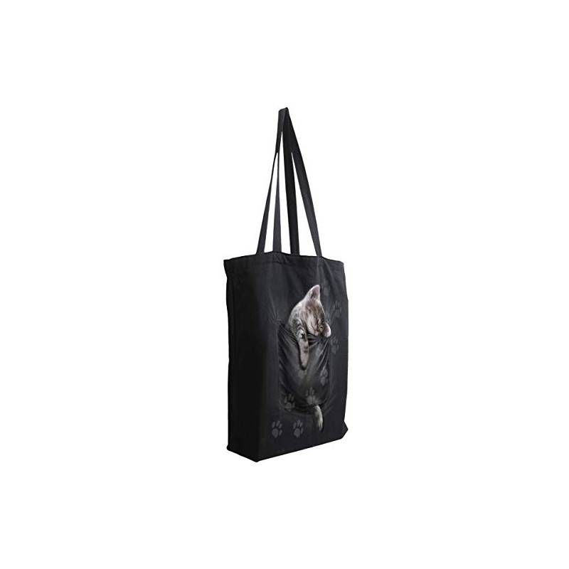 Spiral Pocket Kitten Unisex Fabric Bag, Black, black