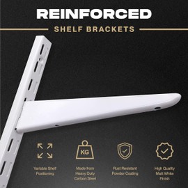 IRONWORX® Twin Slot Shelving Brackets (270mm, Pack of 10) | White Adjustable Wall Brackets for Shelves, Heavy Duty Steel for Premium Storage Solutions | for Home or Office Use | Sturdy Design