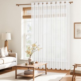 MRTREES Voile Curtains 90 Inch Drop 1 Panel Faux Linen Eyelet Voile Curtain for Bedroom Living Room Patio Door Sheer Curtains 90x90 Inch 228cm x 228cm White