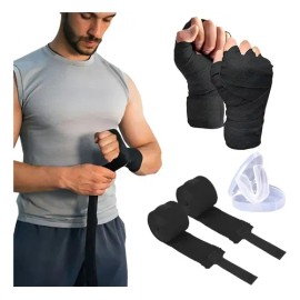 2 Piezas Vendas De Box Semielasticas De 5m Boxeo Vmim Color Negr                                                                                      