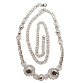 Women Silver Metal Chain Fashion Belt Hip High Waist Circle Ball Round Charm Biker Rocker S M