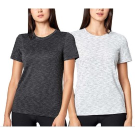 Venanoci Mondetta Women's 2-Pack Crewneck Short Sleeve Tees Moisture Wicking Fabric (Small, Black/White)