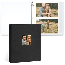 Vienrose Photo Album Self Adhesive 3 Ring Binder Photo Albums, Linen Cover Scrapbook Album, Photo Album Book with Sticky Pages Fit 2x3 4x6 5x7 8x10 Photos (Black, 20 Sheets/ 40 Pages)