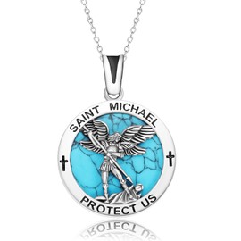 PARYFO 925 Sterling Silver St Michael Necklace for Men Women Saint Michael Archangel Protection Amulet Pendant Medal Religious Jewelry Gifts for Christmas Valentine’s Day with 22'' + 2'' Chain