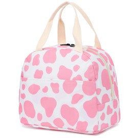 Cow Print Insulated Lunch Bag for Women Girls, Reusable Lunch Box Picnic Tote Bags for Adults Kids School Work Travel (Pink)