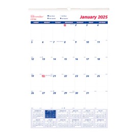 Brownline® 2025 Monthly Wall Calendar, 12 Months, January to December, Twin-Wire Binding, 15.5" x 22.75" (C171104-25)