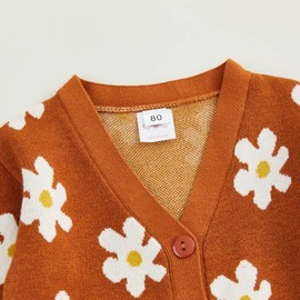 Toddler Baby Girl Cardigan Long Sleeve Floral Button Knit Sweater Coats Top Cute Fall Winter Knitwear Jacket Warm Clothes (Brown,3-4T)