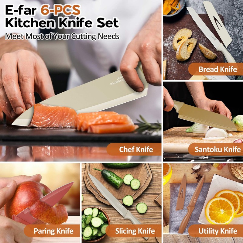 E-far 12-Piece Kitchen Knife Set, Stainless Steel Chef Knives Set