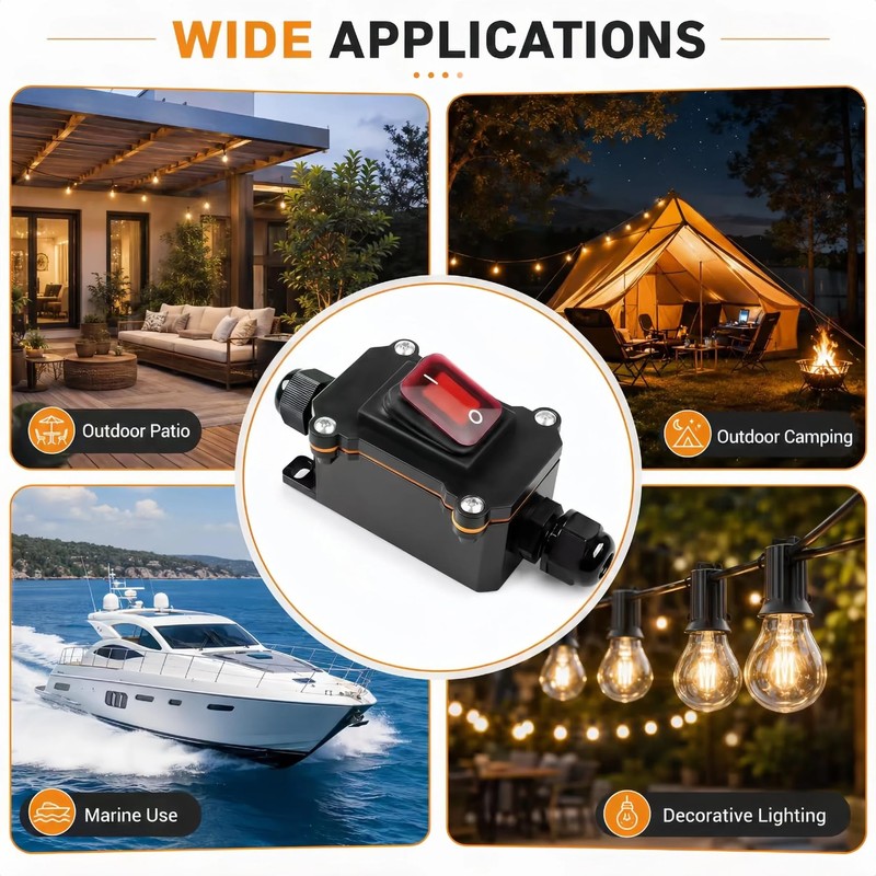 2-Pack Waterproof Inline Cord Switch DPST 30A 125V-250V Rocker