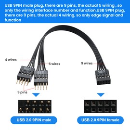 MZHOU Dual USB 2.0 Header Splitter - 9-Pin Motherboard Male to Dual 9-Pin Female Adapter for Internal USB Expansion, PC Builds, Gaming Rigs ((17.6cm Length)