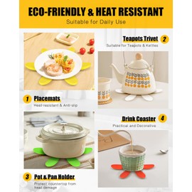 Silicone Trivets for Hot Dishes, Succulent Shape Trivet Set, Heat-Resistant Pads for Hot Pots and Pans, 4 Colorful Silicone Trivets+1 Storage Tray, Coasters for Hot Dishes/Bowl/Teapot/Hot Pot Holders