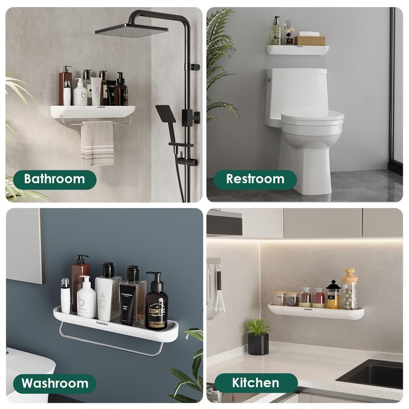 Coalinker Shower Shelf with Towel Bar- Modern Bathroom Organizers Storage