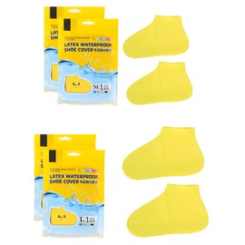 Bomxmon Shoe Covers Waterproof Reusable, 4 Pack Rain Shoe Covers, Non-Slip Waterproof Boot Protectors for Climb Snow Rain and Mud (M&L, Yellow)
