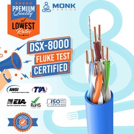 MONK CABLES | CAT6 Plenum Cable 1000ft | UTP, 23AWG, 550MHz | DSX-8000 Certified | Most Certified Cable of The Whole Market (Violet)