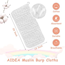 AIDEA Baby Muslin Burp Cloths-10 Pack, 100% Cotton Washcloths for Babies, Large Soft Breathable Baby Towels for Newborn, Absorbent Bath Towels for Baby, Newborn Essentials, Baby Gifts-20" X10"