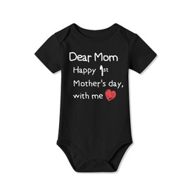Mothers Fathers Day Infant Girl's Short Sleeves Cotton Infant Shirt Celebrate Breathable Romper Onesie Infant Shirt Black Happy 0-3 Months